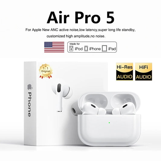 Fones de ouvido sem fio Bluetooth Air Pro 5 TWS Max originais, intra-auriculares, esportivos, com cancelamento de ruído, para iPhone da Apple